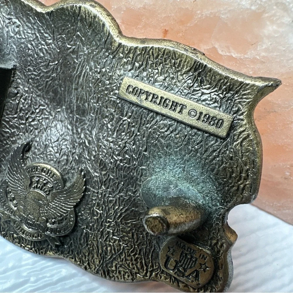 TEXAS LONE STAR Belt Buckle USA Made Texan Longhorn Rancher Biker 1980 Big D VTG